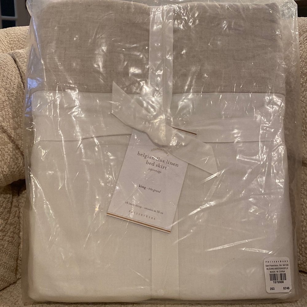 Pottery Barn Belgian Flax Linen Bed Skirt, color “flax”